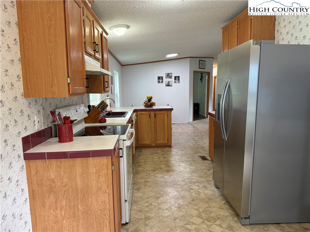 304 The Mulberry Cove Road Boone, NC 28607 - Photo 14 of 45 a kitchen with stainless steel appliances granite countertop a refrigerator a stove and a sink