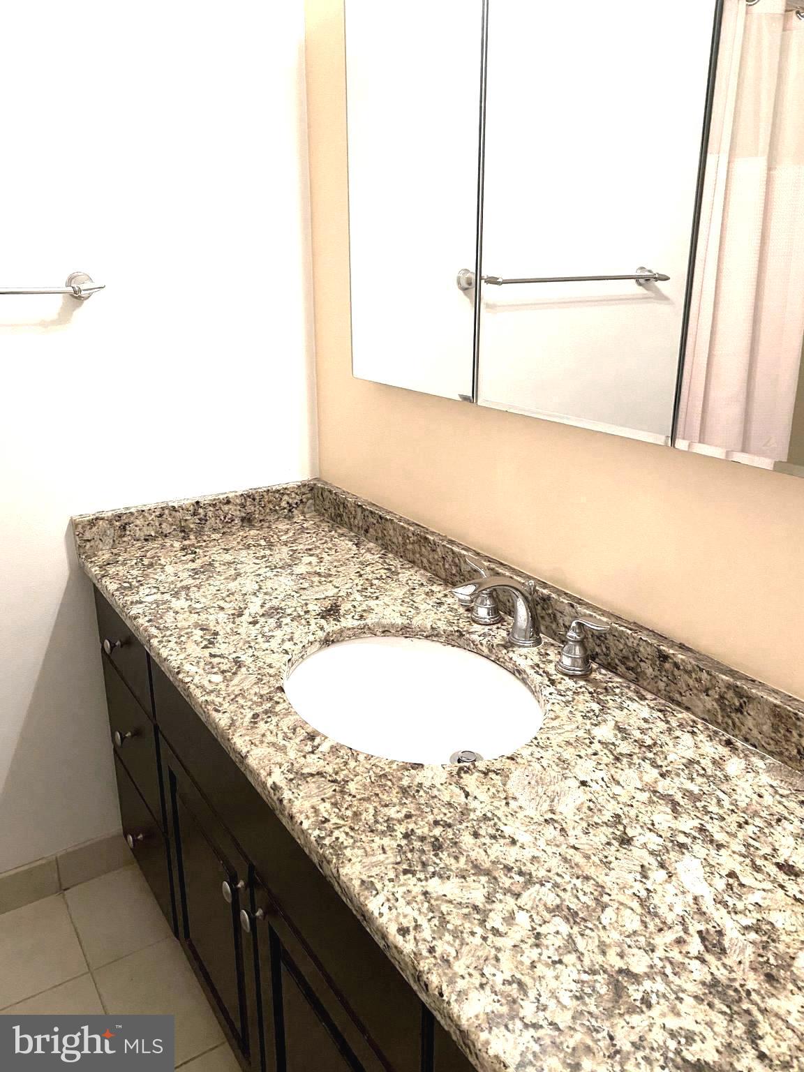 1600-18 Arch Street, Unit 706 Philadelphia, PA 19103 - Photo 9 of 19 a bathroom with a granite countertop sink and a mirror