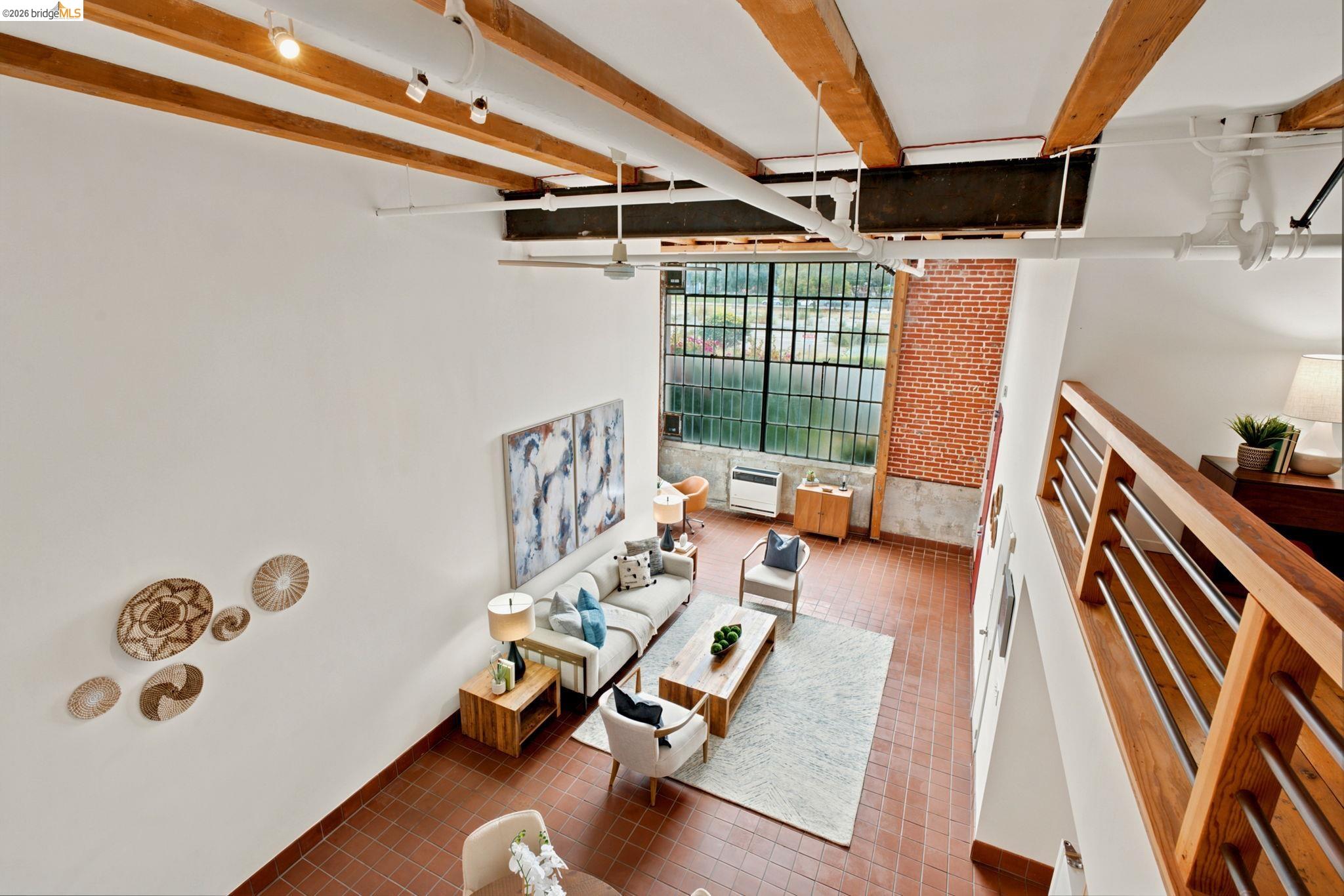 Soaring ceilings with exposed wood beams