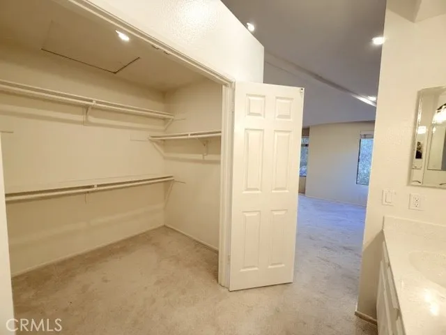 a view of walk in closet with empty racks