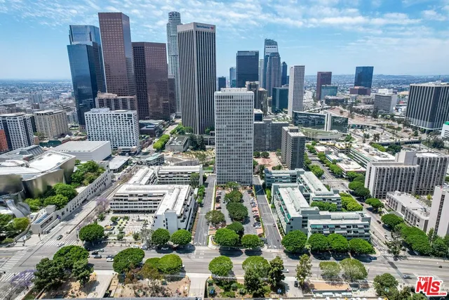 a city view with tall buildings