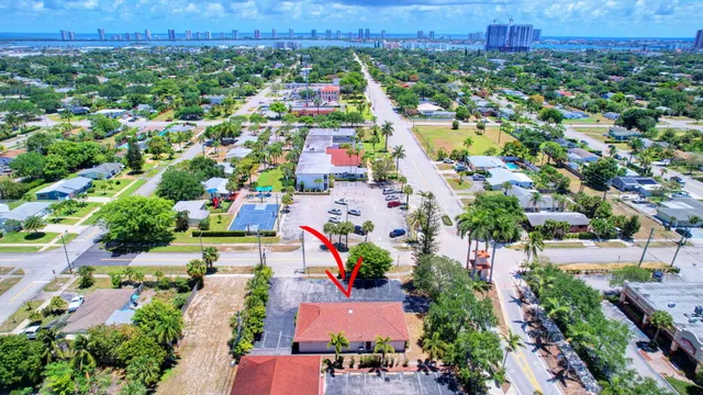 a front view of a building with street view