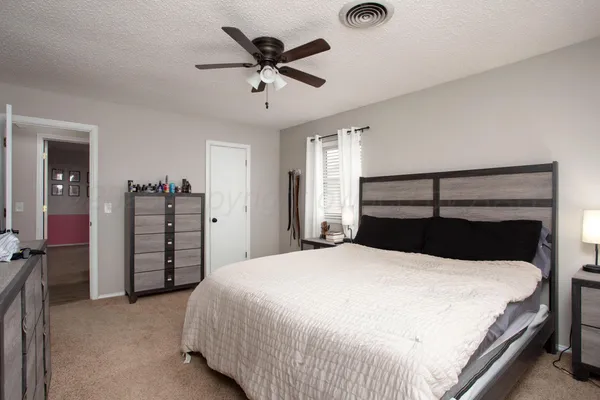 a bedroom with a bed and a walk in closet
