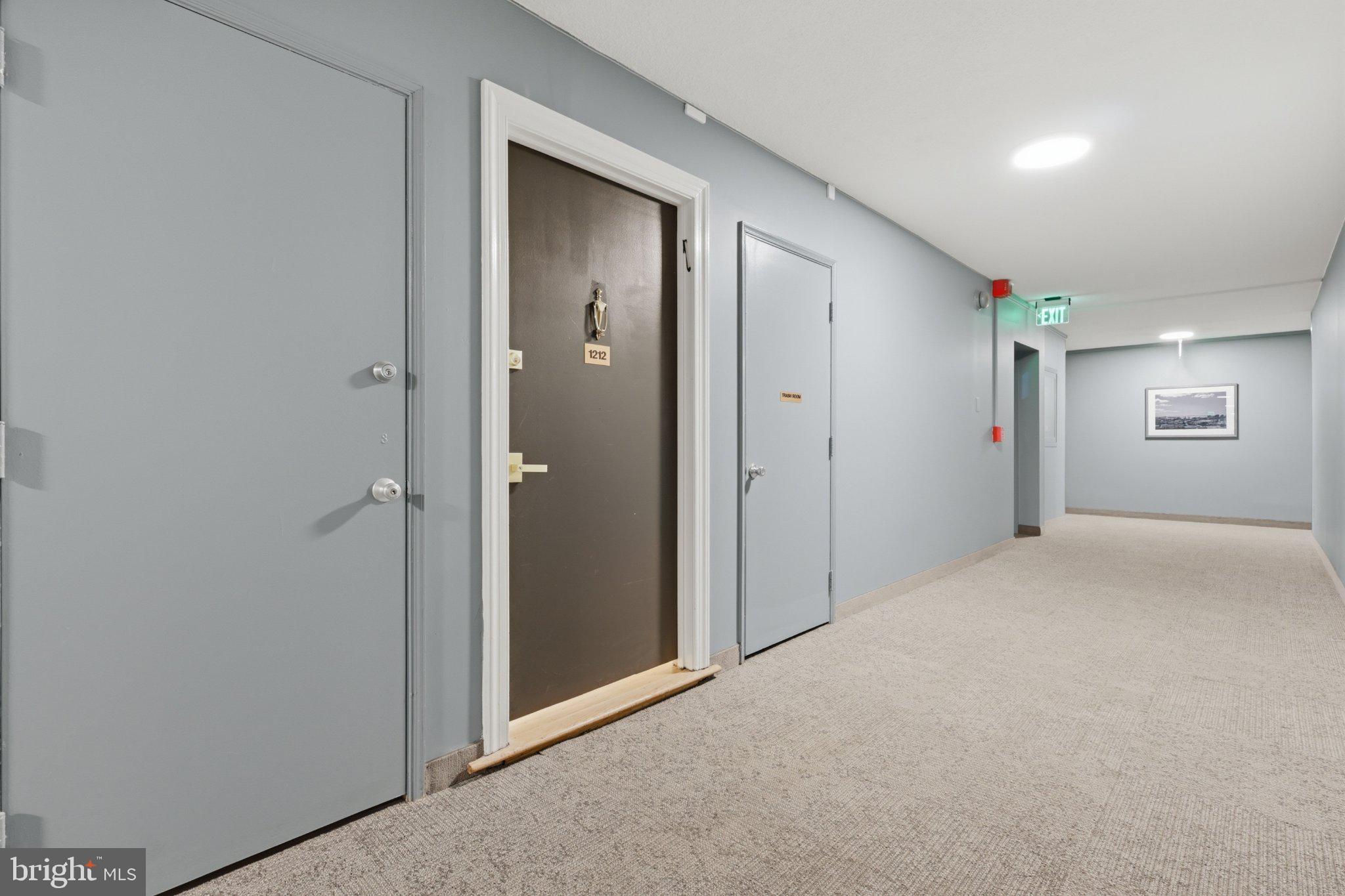 1101 St Paul Street, Unit 1212 Baltimore, MD 21202 - Photo 8 of 36 Modern hallway with inviting doors.