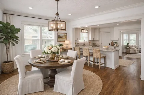 a kitchen with sink a counter space and living room