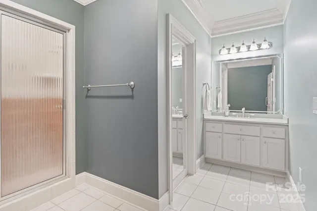 a bathroom with a sink a mirror and a shower