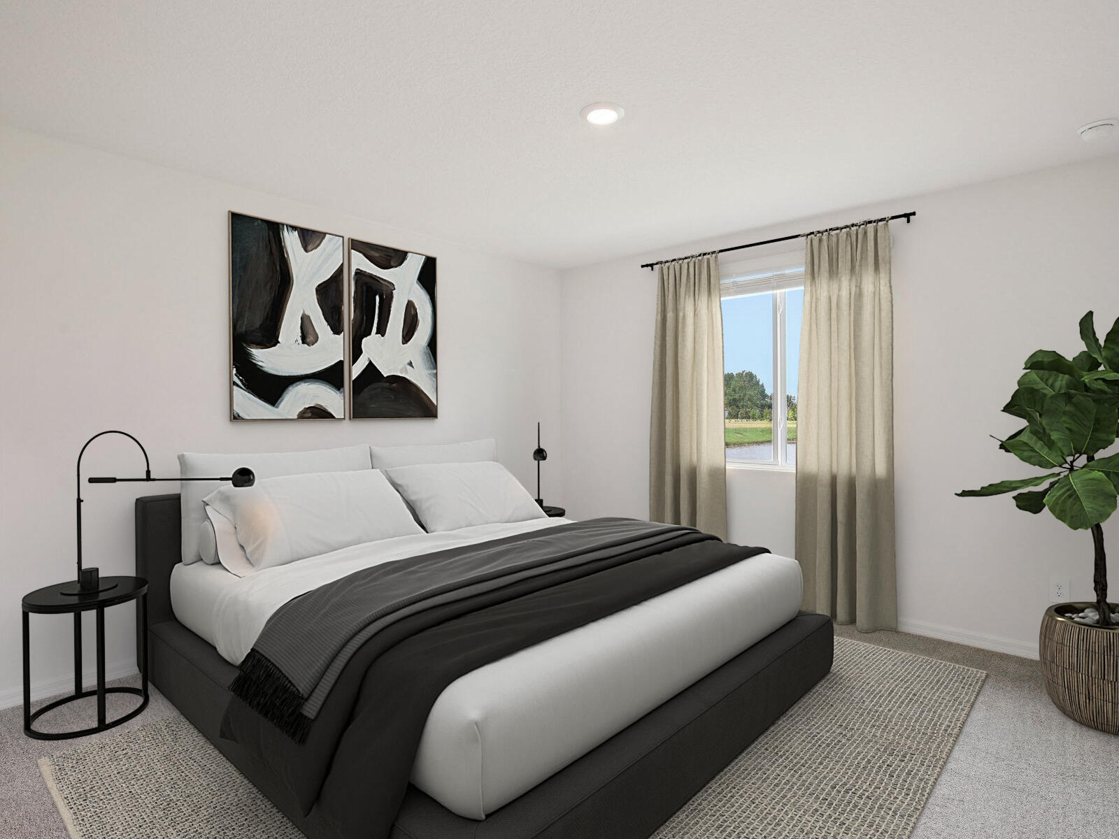 14418 Southwest New Dawn Road Indiantown, FL 34956 - Photo 12 of 16 a bedroom with a bed and a potted plant