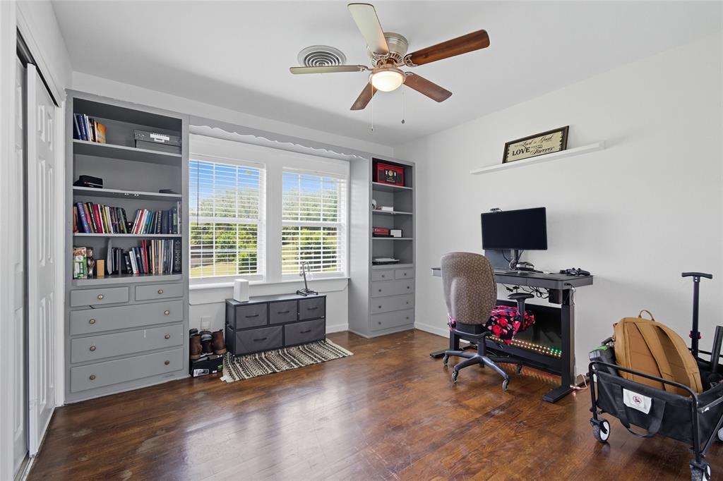 421 East Tarrant Road Grand Prairie, TX 75050 - Photo 23 of 32 Office space featuring dark wood-type flooring, built in features, and ceiling fan