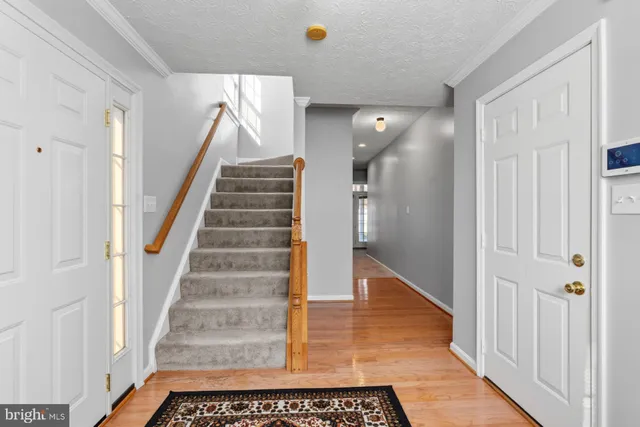 a view of entryway and hall with wooden floor