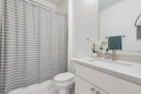 a bathroom with a sink a toilet and mirror