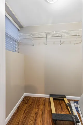 a view of a room with racks on the wall