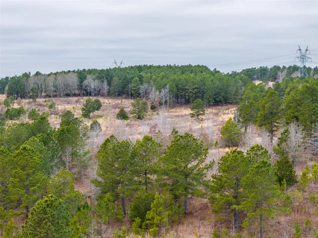 a view of a lake with houses in back