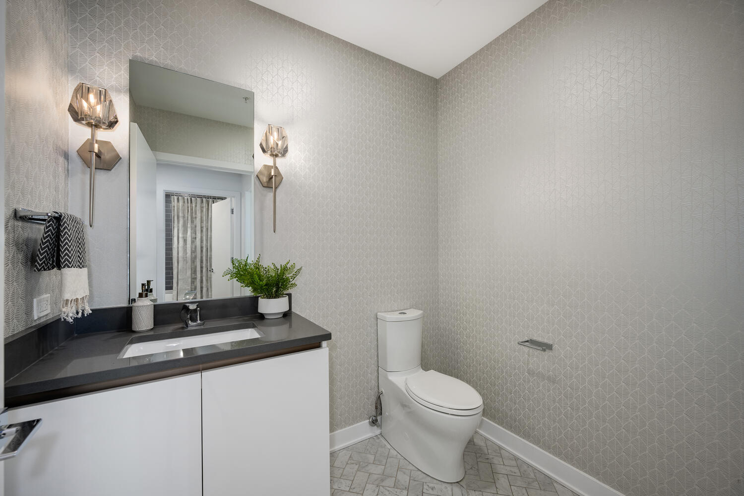 1000 West Monroe Street, Unit 502 Chicago, IL 60607 - Photo 28 of 29 a bathroom with a toilet sink and mirror