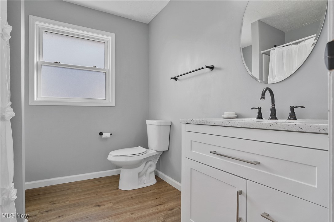 9278 Bryant Road Windham, OH 44288 - Photo 30 of 47 Full bathroom featuring a shower with curtain, vanity, and light wood finished floors