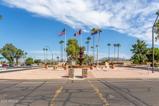 a outdoor space with lots of palm trees
