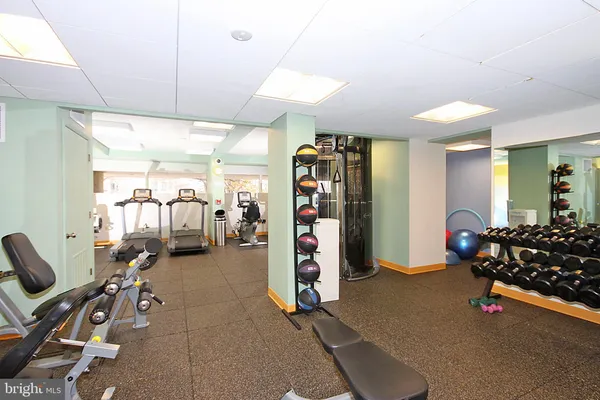 a view of a room with gym equipment
