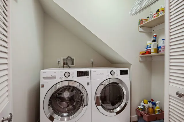 an outdoor space with furniture