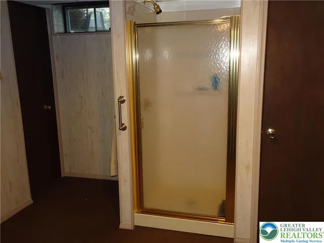 a bathroom with a mirror