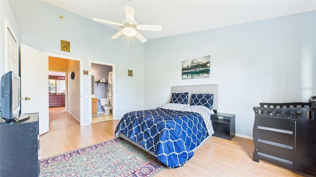 1250 Redondo Way Wesley Chapel, FL 33543 - Photo 20 of 27 a bedroom with a bed and a chandelier