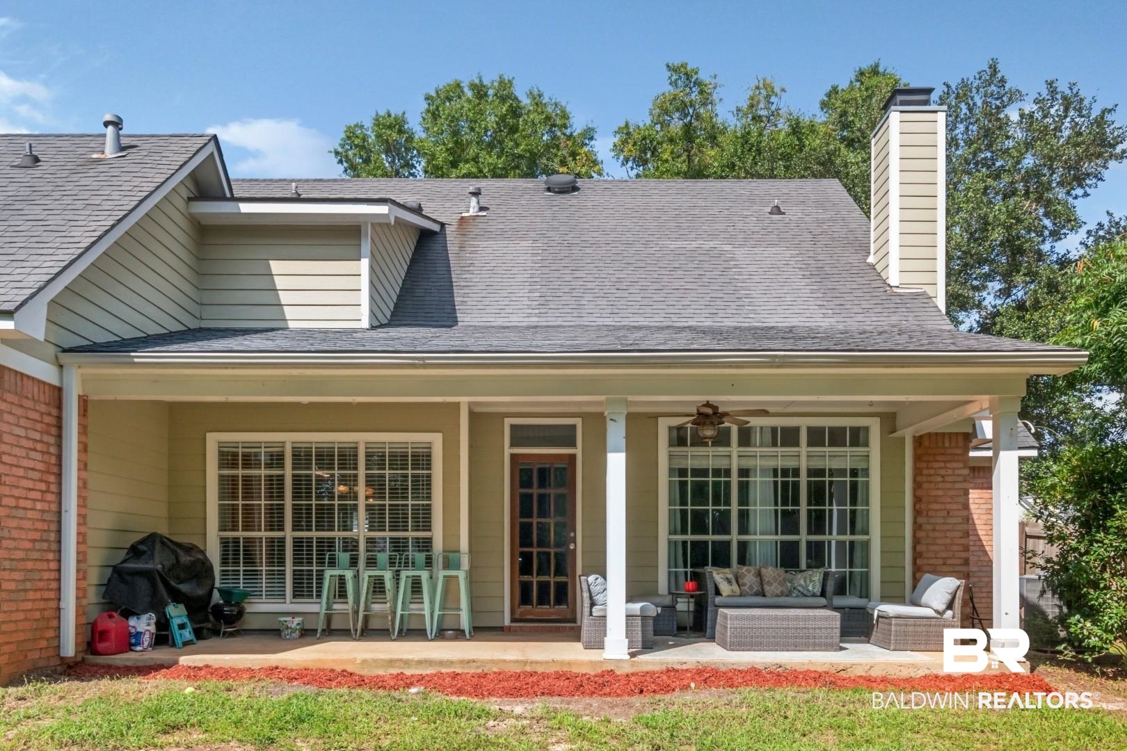 9991 Wedgefield Court Mobile, AL 36608 - Photo 27 of 30 Back of property featuring a patio area, an outdoor living space, and ceiling fan