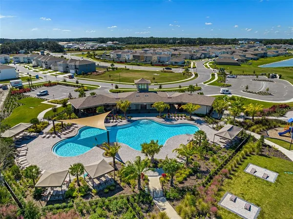 an aerial view of residential houses with outdoor space