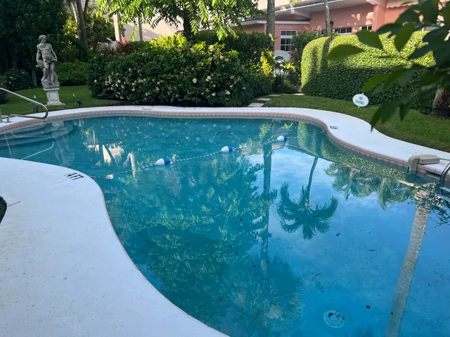 a view of a yard with a fountain