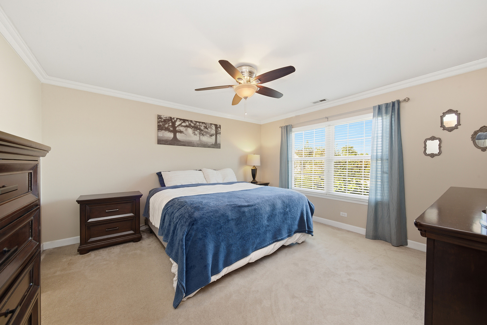 1461 Waterside Drive Bolingbrook, IL 60490 - Photo 12 of 26 a spacious bedroom with a bed and a ceiling fan