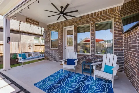 a balcony with furniture