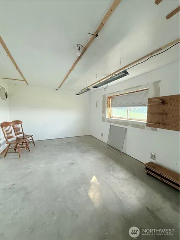 a living room with a rug