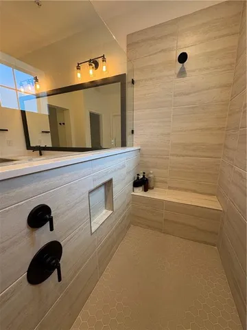 a view of a garage and stairs