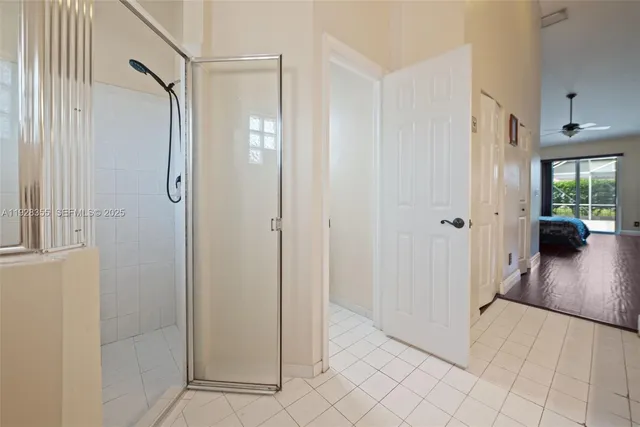a view of a bathroom with a shower