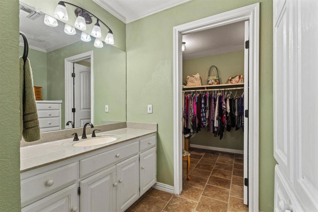 455 Lakepoint Loop Pottsboro, TX 75076 - Photo 13 of 40 Full bath featuring vanity, crown molding, and a spacious closet
