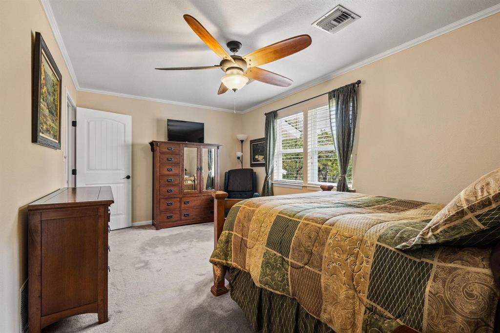 455 Lakepoint Loop Pottsboro, TX 75076 - Photo 17 of 36 Carpeted bedroom featuring crown molding and ceiling fan