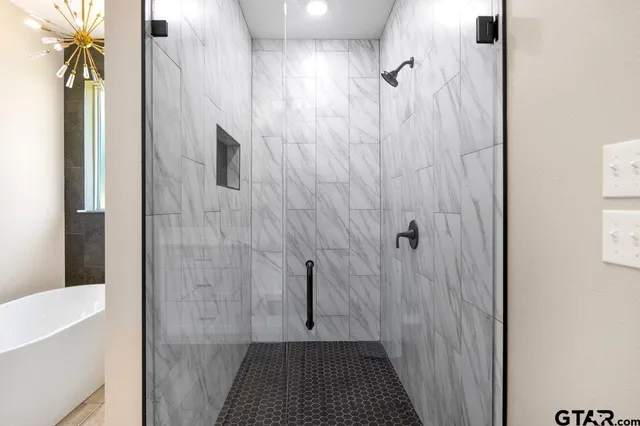 a bathroom with a shower