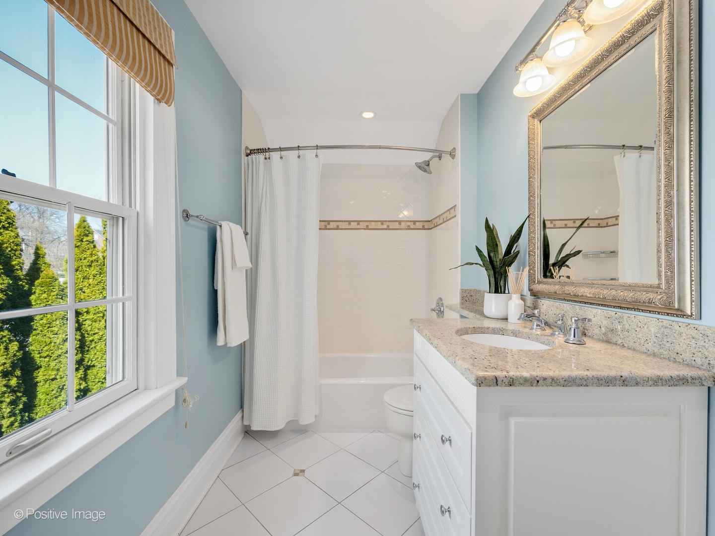 207 Ravine Road Hinsdale, IL 60521 - Photo 22 of 35 a bathroom with a granite countertop sink a mirror and a shower