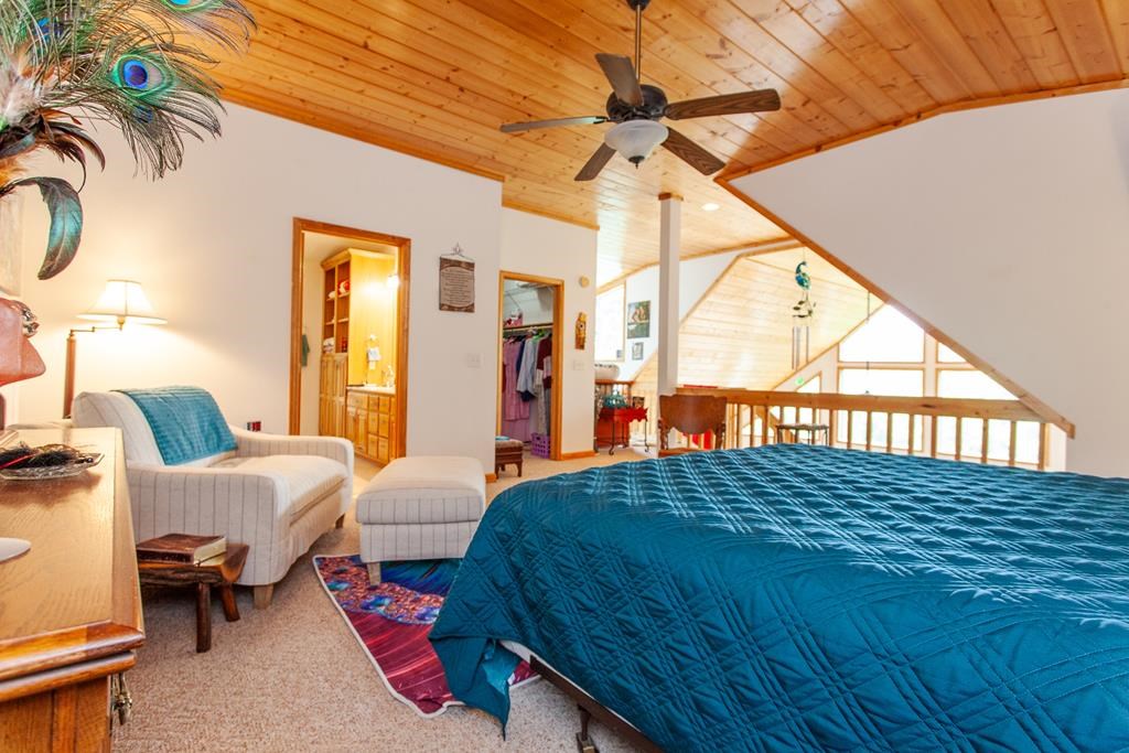 164 Freedom Pass Drive Murphy, NC 28906 - Photo 18 of 65 a bedroom with a bed a chandelier and a potted plant on the dresser