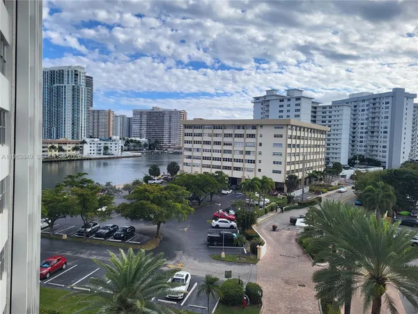 a city view with tall buildings