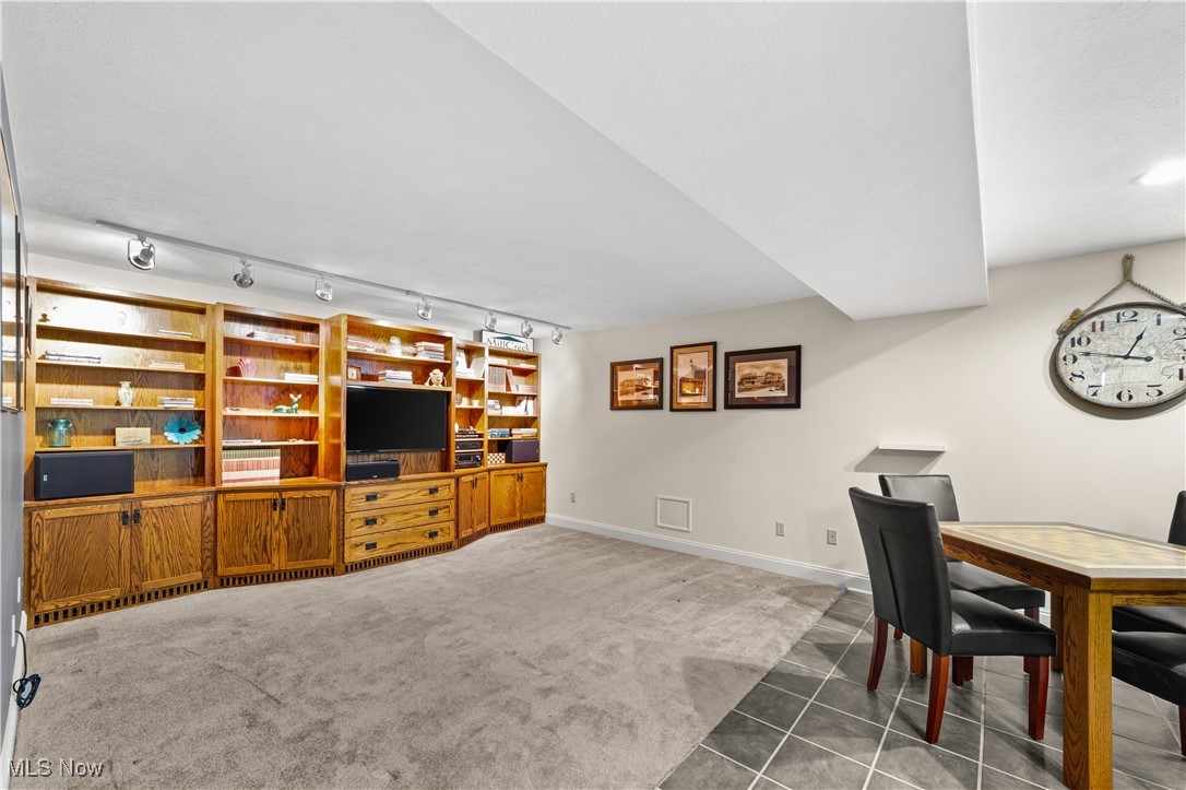 4500 Brooks Road Cleveland, OH 44105 - Photo 31 of 50 Basement-level carpeted bonus room featuring solid wood built-ins, tile patterned flooring and track lighting