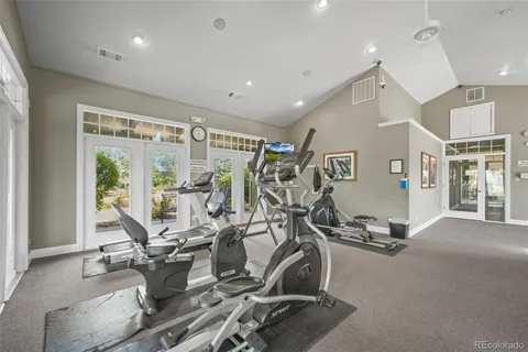 a view of a park with large trees