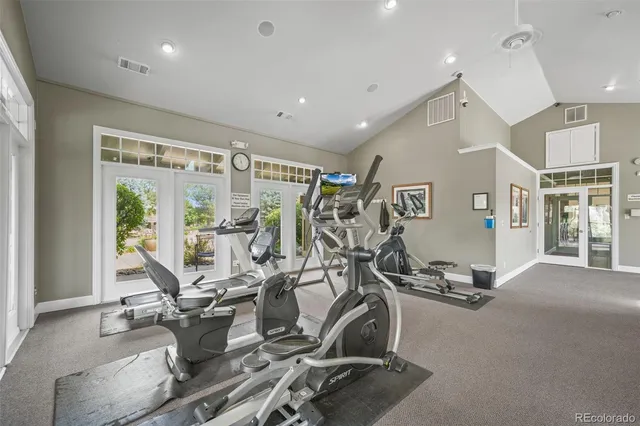 a view of a park with large trees