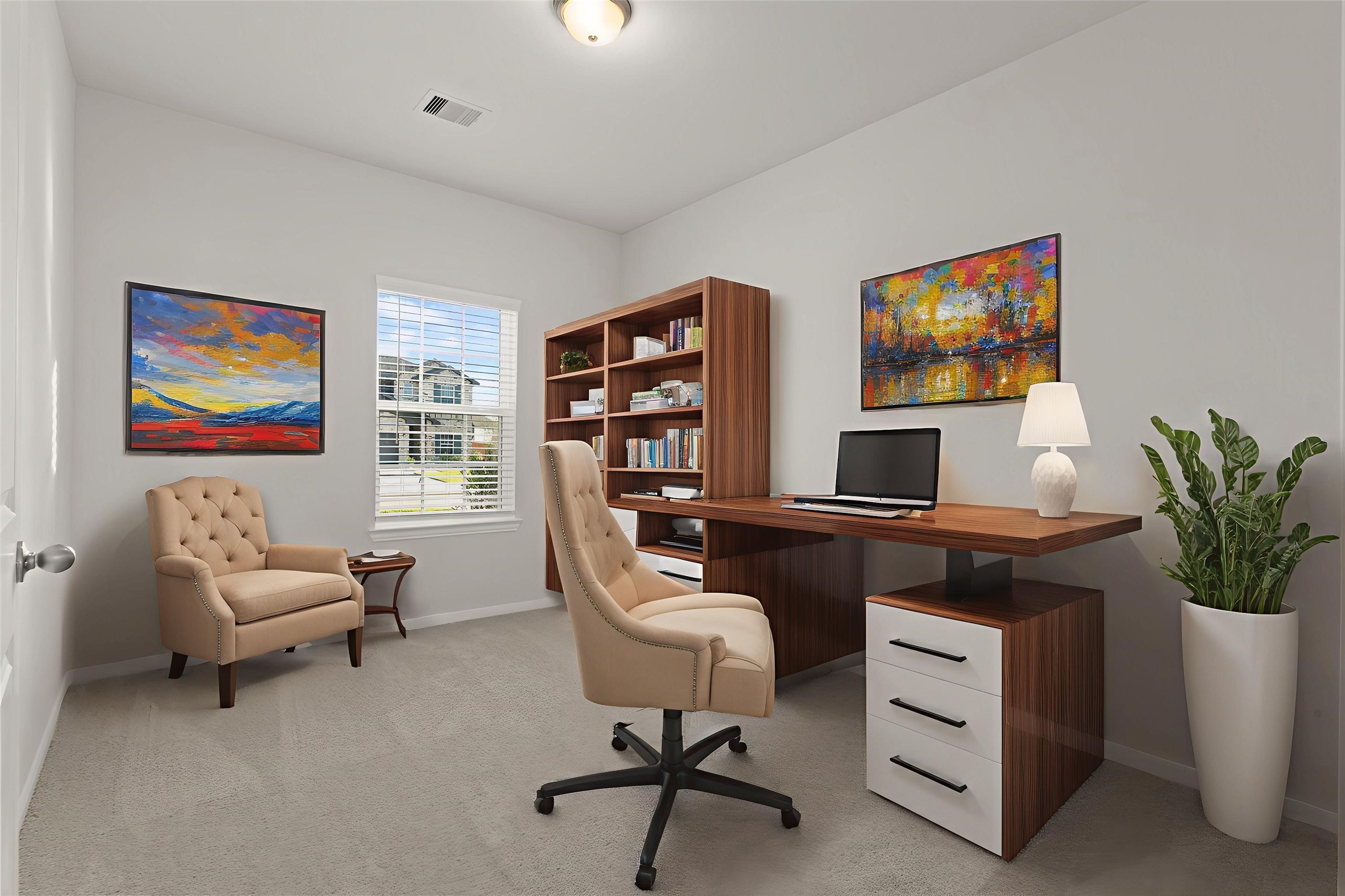 22218 Rome Breeze Drive Hockley, TX 77447 - Photo 6 of 34 The virtually staged home office offers a quiet and versatile space—perfect for remote work, reading, or creative hobbies. Large windows fill the room with natural light, making it both practical and inspiring. French door to make it total private!