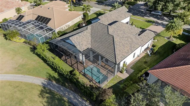 an aerial view of a house