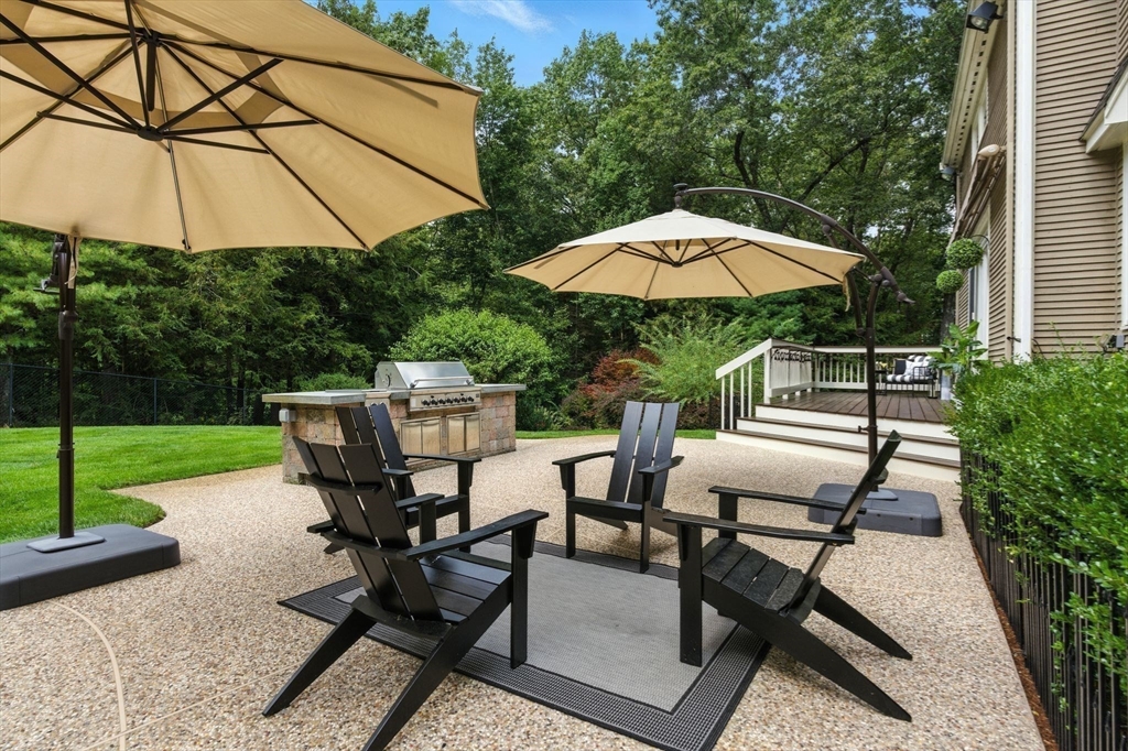 28 Janes Road Boxford, MA 01921 - Photo 33 of 41 a view of patio with chairs and table under an umbrella