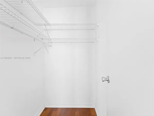 a view of small space with racks on the wall