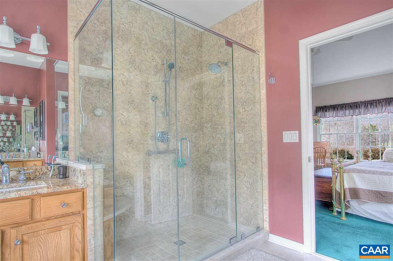 9075 Critzer Shop Road Afton, VA 22920 - Photo 18 of 32 a bathroom with a granite countertop shower a sink and a mirror