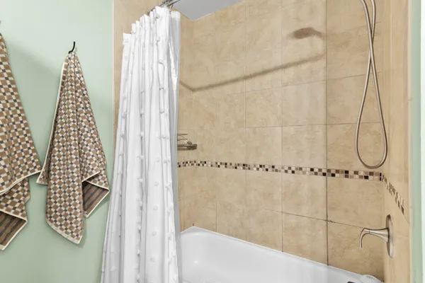 a bathroom with a bathtub