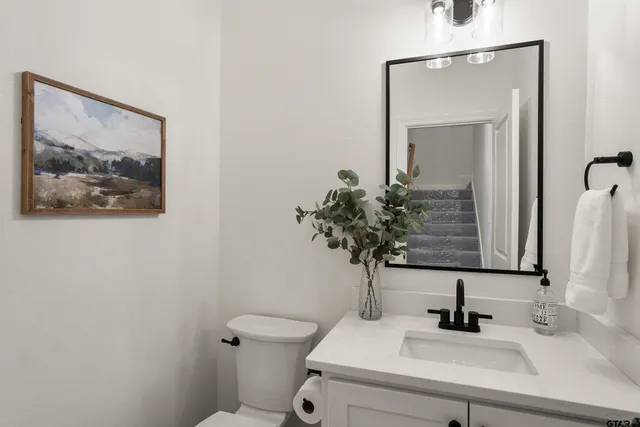 a bathroom with a toilet sink and mirror