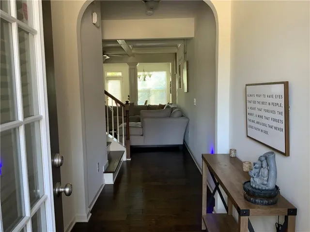 a workspace with furniture and a window