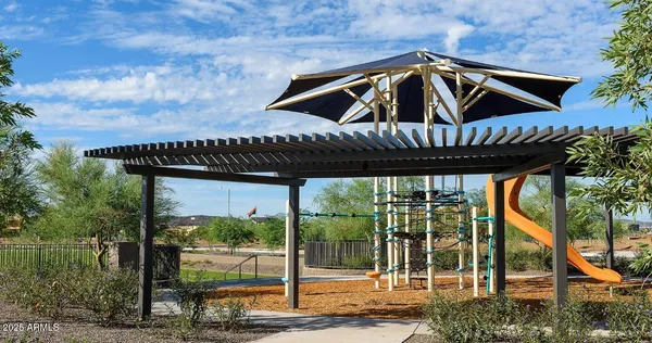 a view of a park with slide