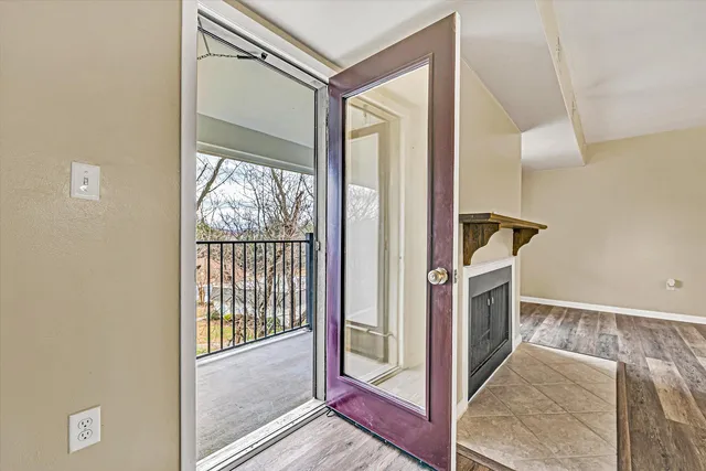 a view of a hallway with washer and dryer